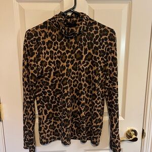 J. Crew Leopard Print Turtleneck Long Sleeve Top